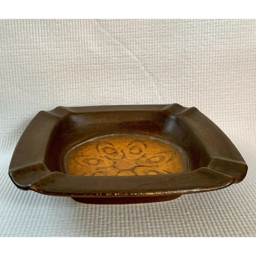 Vintage Art Deco MCM Pottery Ashtray Germany Numbered Tobacciana